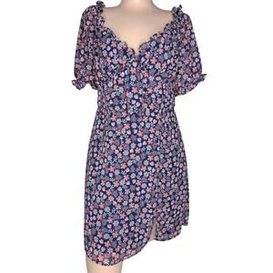 VTG Y2K Floral Chiffon Babydoll Dress Medium‎ Ruffle Bow Coquette Fairy Grunge